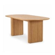 LUXORA Modern Irregular Solid Wood Dining Table with Organic Rounded Top, Sculptural Fluted Panel Pedestal Legs, New Zealand Pine, 140/160cm - Natural Wood