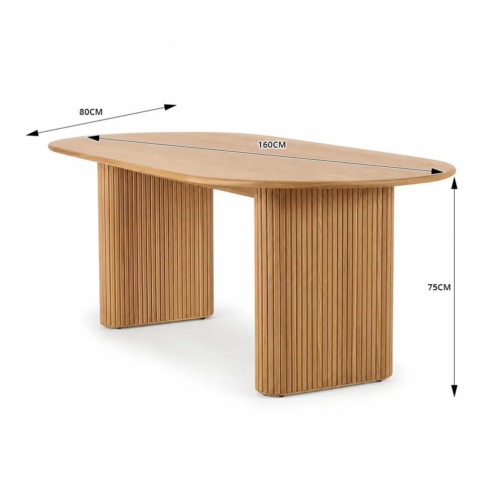 LUXORA Modern Irregular Solid Wood Dining Table with Organic Rounded Top, Sculptural Fluted Panel Pedestal Legs, New Zealand Pine, 140/160cm - Natural Wood