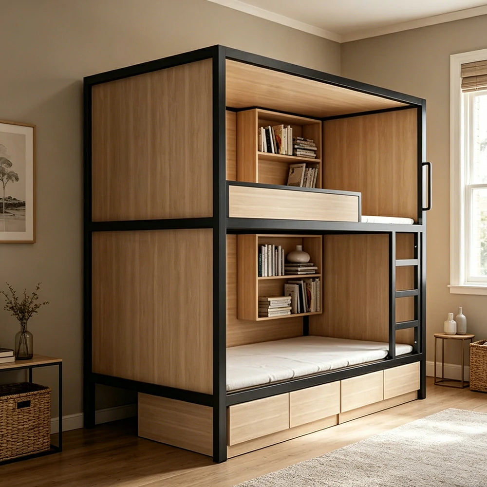 LUXORA Metal Bunk Bed with Storage Shelves Heavy Duty Frame 90/100/120cm Space Saving for Dorm Apartment