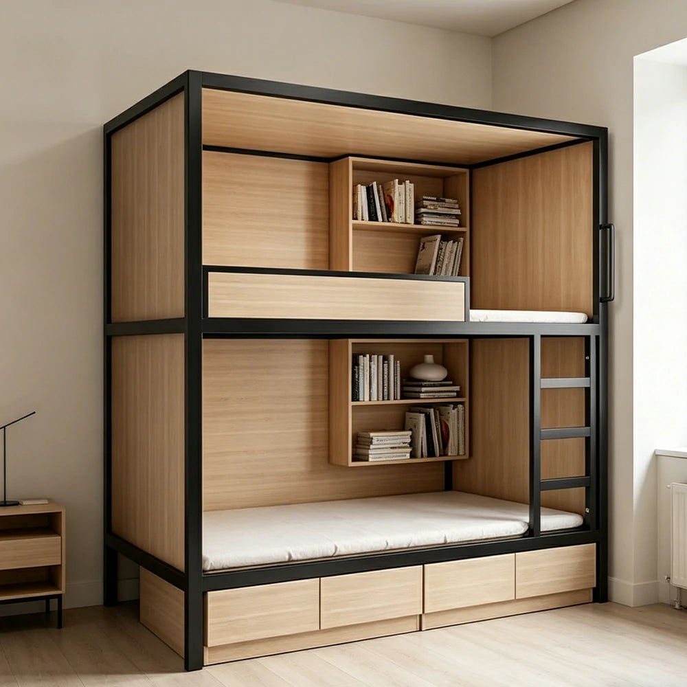 LUXORA Metal Bunk Bed with Storage Shelves Heavy Duty Frame 90/100/120cm Space Saving for Dorm Apartment