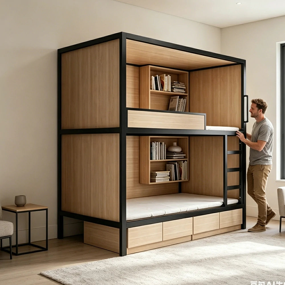 LUXORA Metal Bunk Bed with Storage Shelves Heavy Duty Frame 90/100/120cm Space Saving for Dorm Apartment