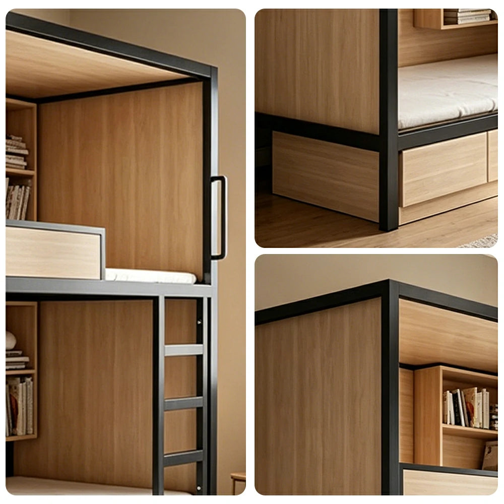 LUXORA Metal Bunk Bed with Storage Shelves Heavy Duty Frame 90/100/120cm Space Saving for Dorm Apartment