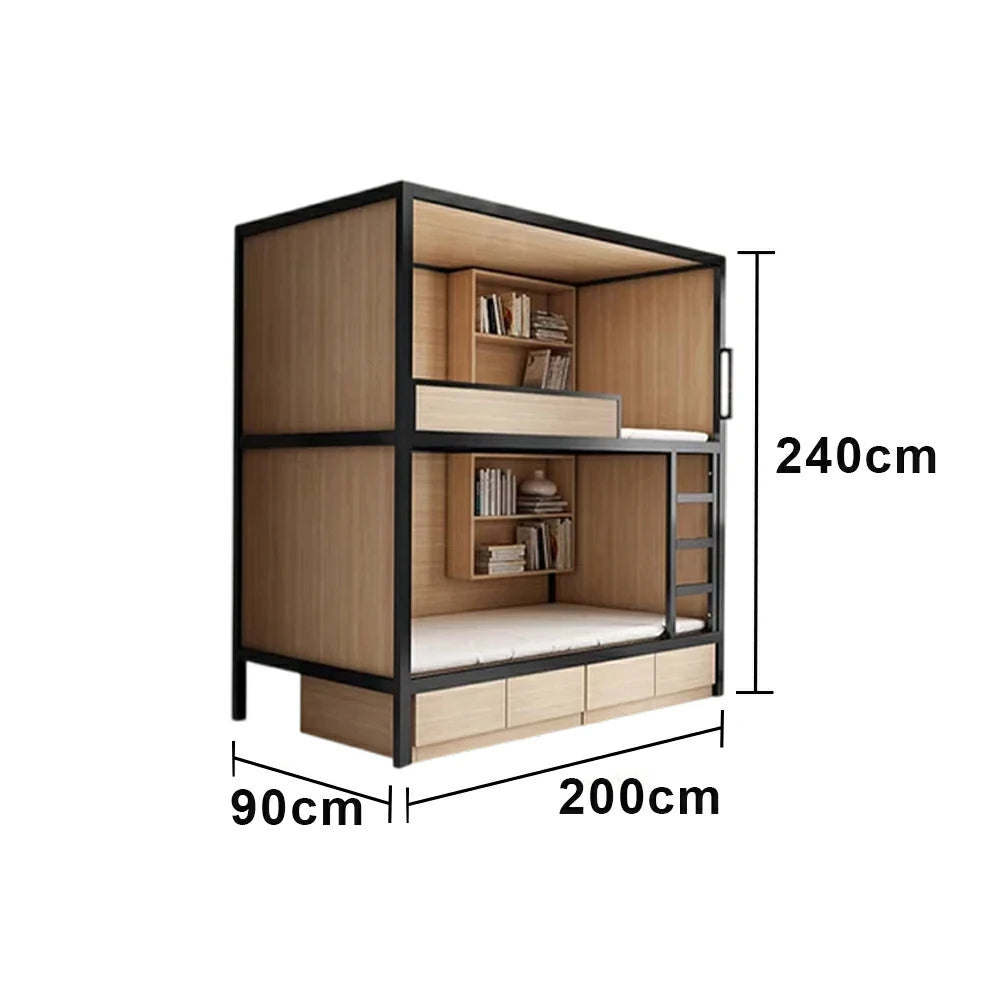 LUXORA Metal Bunk Bed with Storage Shelves Heavy Duty Frame 90/100/120cm Space Saving for Dorm Apartment