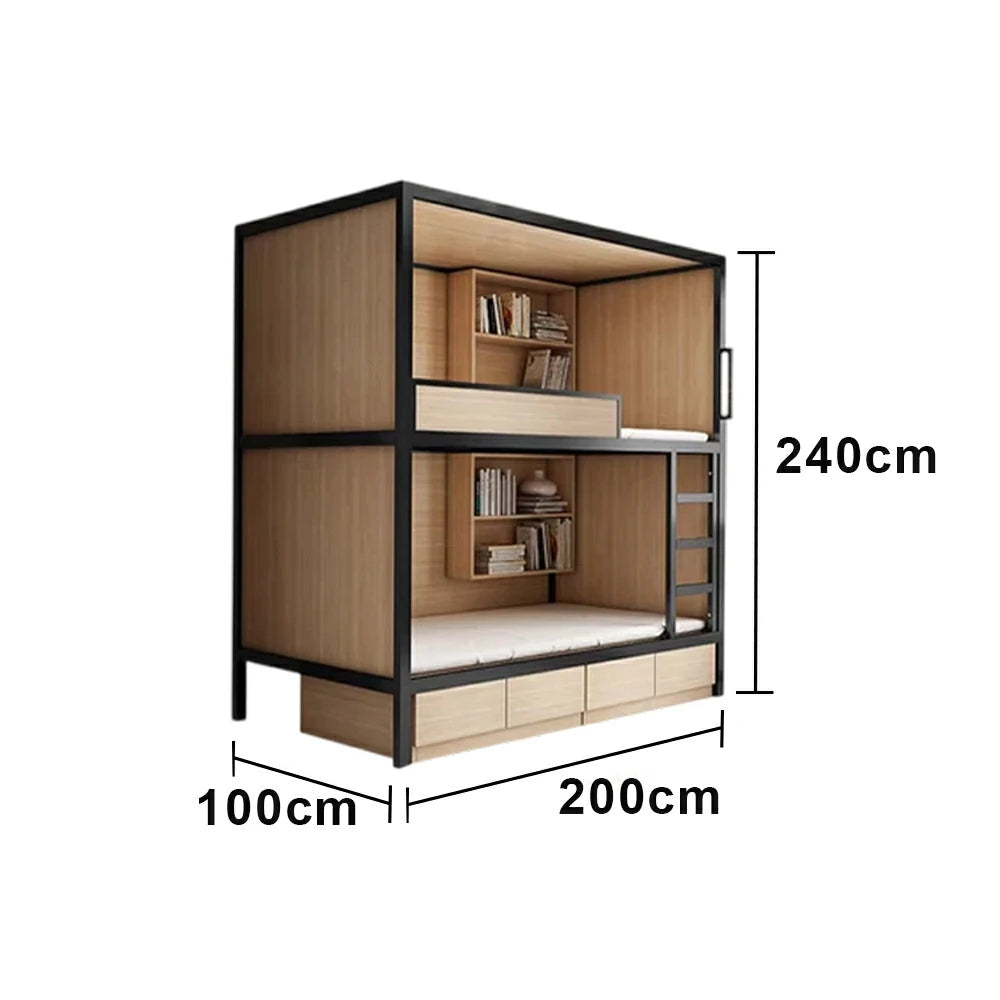 LUXORA Metal Bunk Bed with Storage Shelves Heavy Duty Frame 90/100/120cm Space Saving for Dorm Apartment