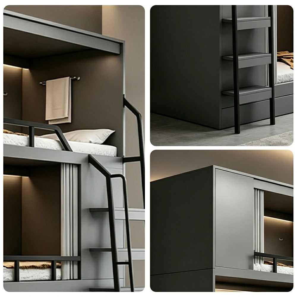 LUXORA 3 Tier Bunk Bed with Desk and Storage Steel Frame 90/100/120cm Space Saving for Dorm Gaming Apartment