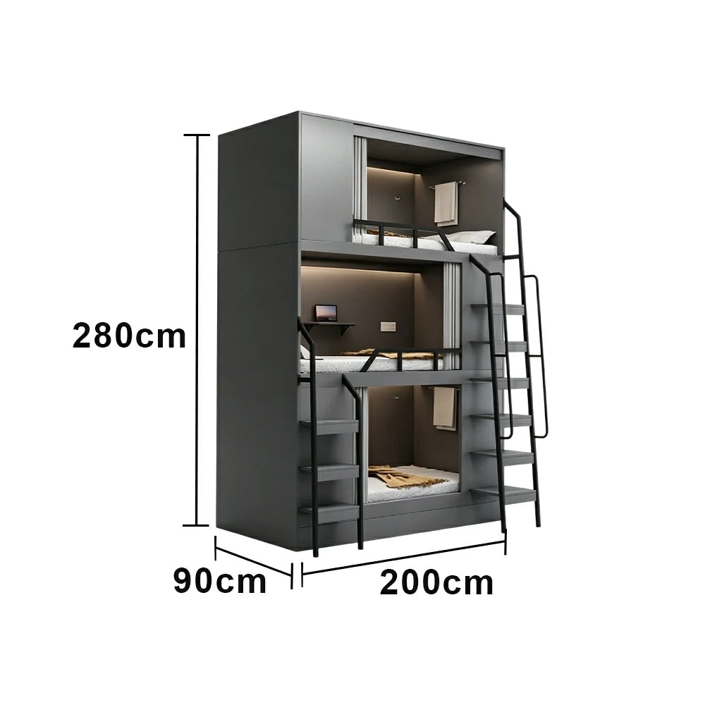 LUXORA 3 Tier Bunk Bed with Desk and Storage Steel Frame 90/100/120cm Space Saving for Dorm Gaming Apartment
