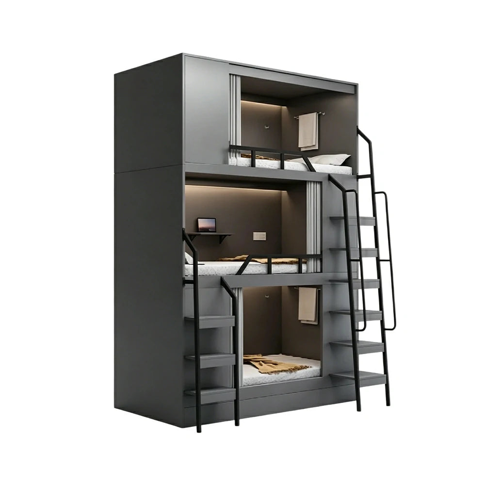 LUXORA 3 Tier Bunk Bed with Desk and Storage Steel Frame 90/100/120cm Space Saving for Dorm Gaming Apartment
