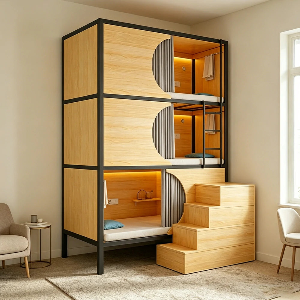 LUXORA Heavy Duty Triple Bunk Bed Steel Frame 90/100/120cm with Desk Dormitory Staff Housing Space Efficient