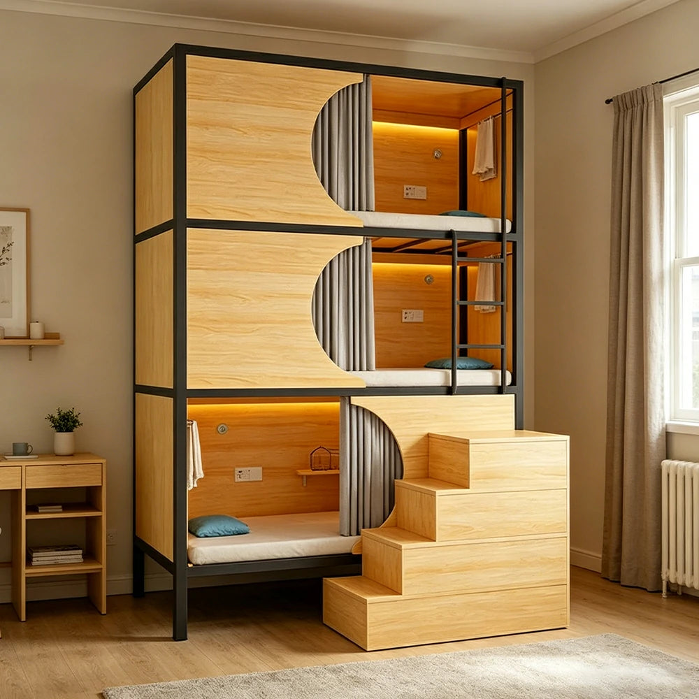LUXORA Heavy Duty Triple Bunk Bed Steel Frame 90/100/120cm with Desk Dormitory Staff Housing Space Efficient