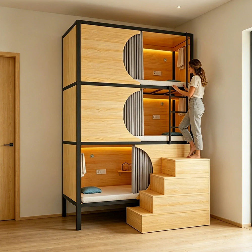 LUXORA Heavy Duty Triple Bunk Bed Steel Frame 90/100/120cm with Desk Dormitory Staff Housing Space Efficient