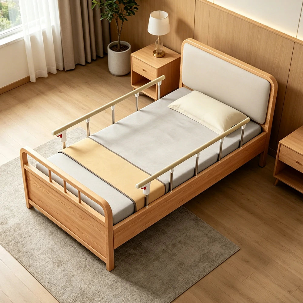 LUXORA Electric Solid Wood Care Bed Adjustable Backrest High-density Cushion 100/120/150cm for Elderly Home Bedroom Use - Wood