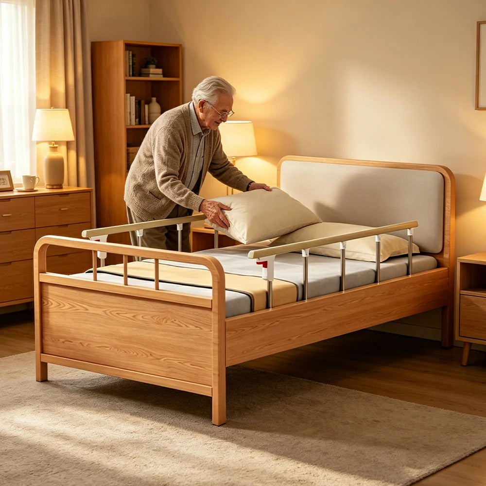 LUXORA Electric Solid Wood Care Bed Adjustable Backrest High-density Cushion 100/120/150cm for Elderly Home Bedroom Use - Wood