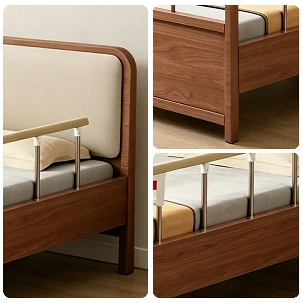 LUXORA Electric Solid Wood Care Bed Adjustable Backrest High-density Cushion 100/120/150cm for Elderly Home Bedroom Use - Walnut