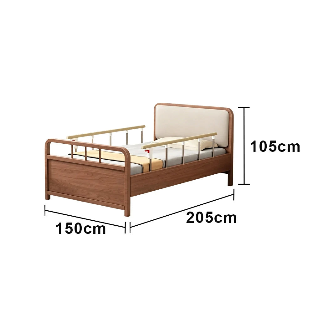 LUXORA Electric Solid Wood Care Bed Adjustable Backrest High-density Cushion 100/120/150cm for Elderly Home Bedroom Use - Walnut