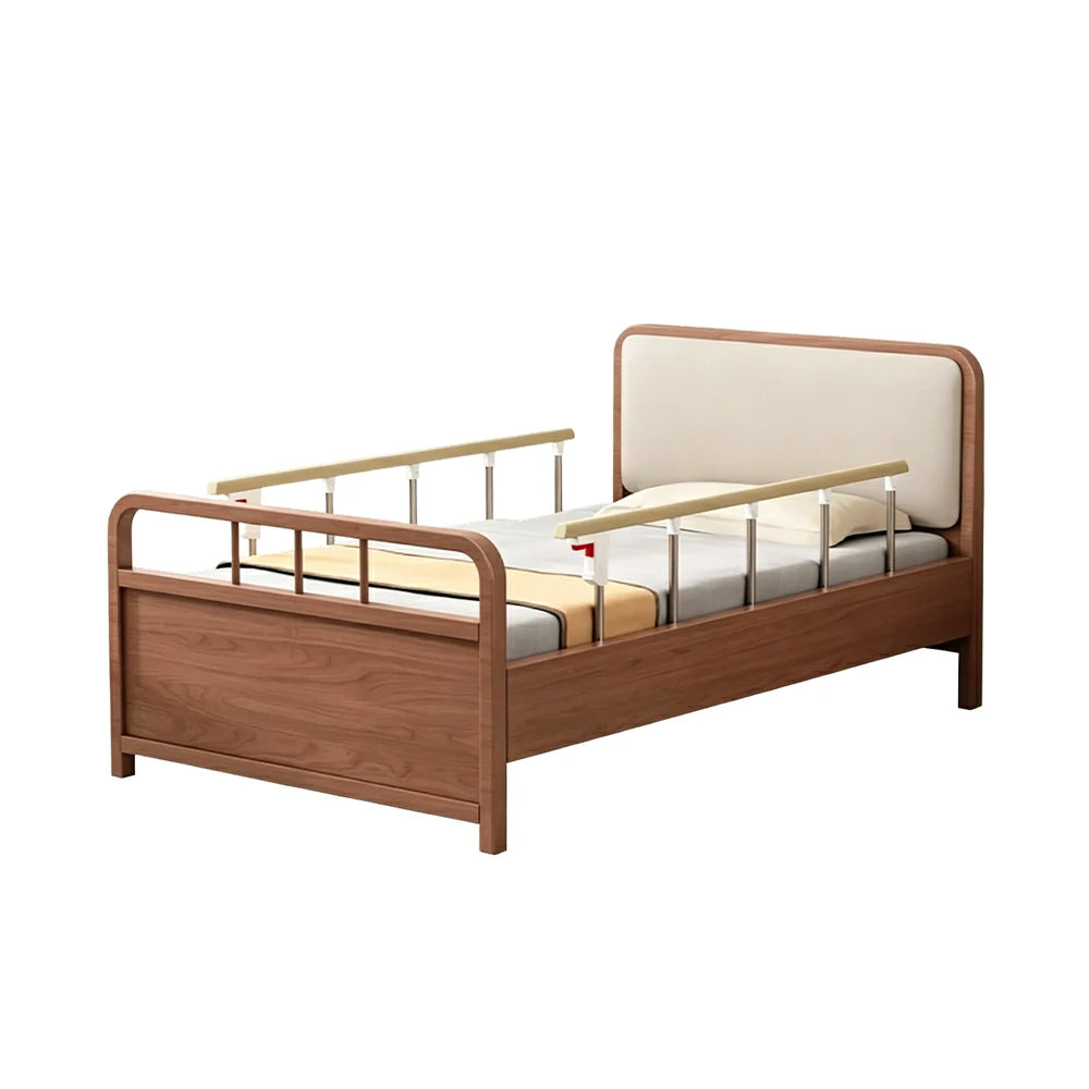 LUXORA Electric Solid Wood Care Bed Adjustable Backrest High-density Cushion 100/120/150cm for Elderly Home Bedroom Use - Walnut