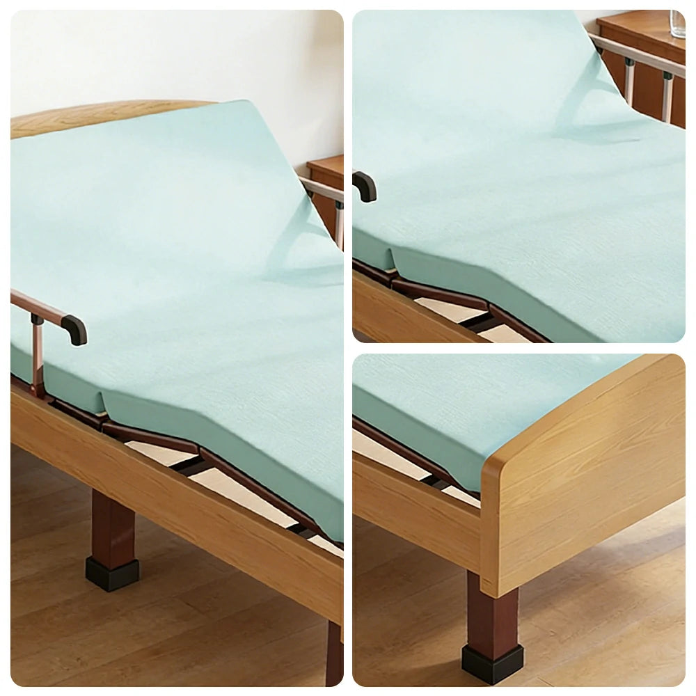 LUXORA Electric Care Bed Remote Control Adjustable Backrest High-density Mattress 106/120cm for Elderly Post-surgery Home Use - Wood