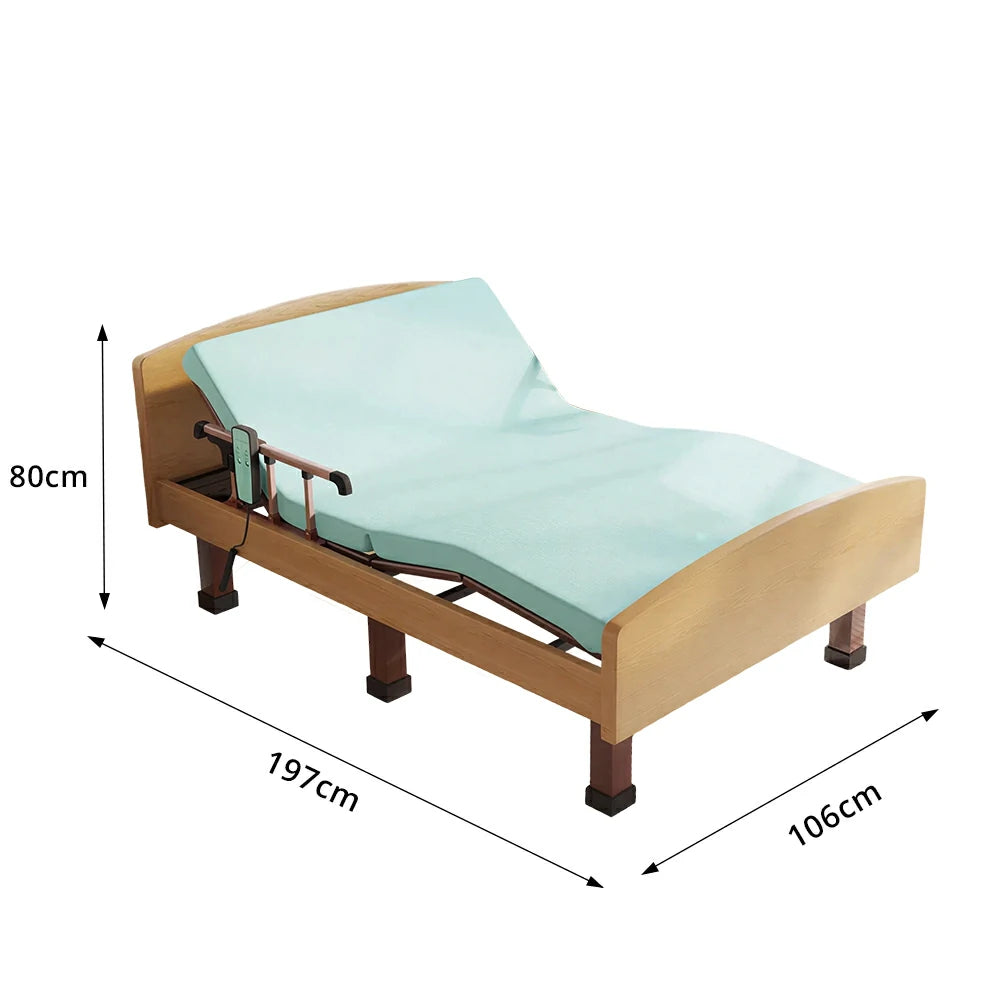 LUXORA Electric Care Bed Remote Control Adjustable Backrest High-density Mattress 106/120cm for Elderly Post-surgery Home Use - Wood