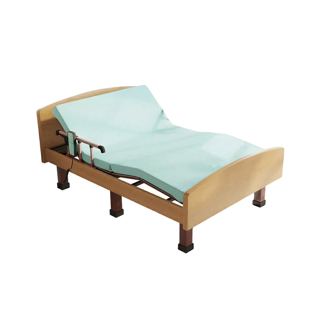 LUXORA Electric Care Bed Remote Control Adjustable Backrest High-density Mattress 106/120cm for Elderly Post-surgery Home Use - Wood