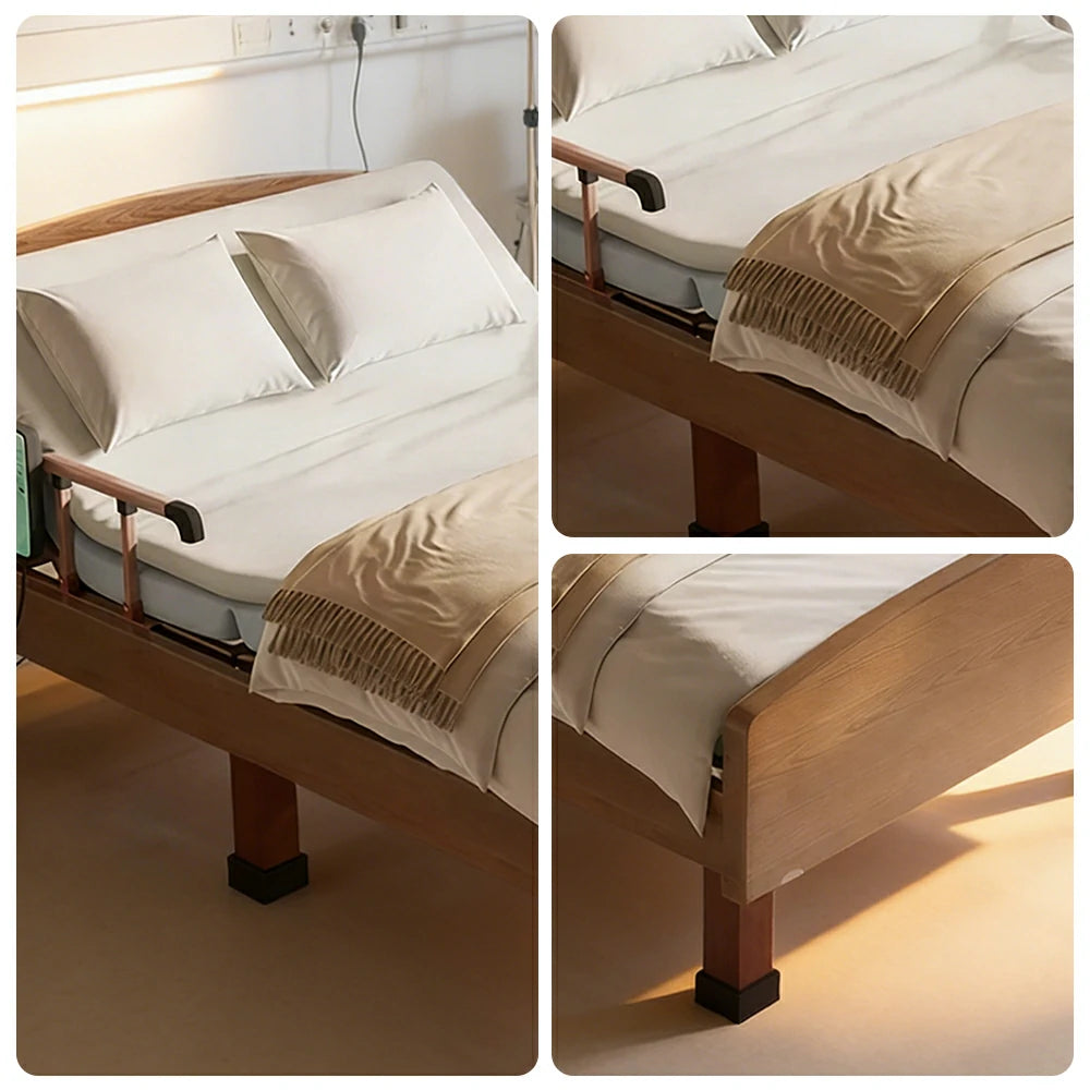 LUXORA Electric Care Bed Remote Control Adjustable Backrest High-density Mattress 106/120cm for Elderly Post-surgery Home Use - Walnut