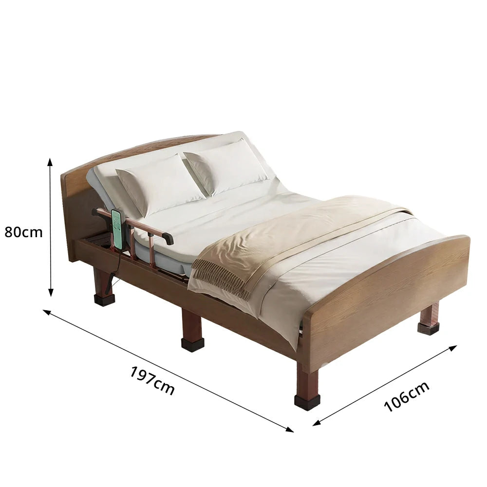 LUXORA Electric Care Bed Remote Control Adjustable Backrest High-density Mattress 106/120cm for Elderly Post-surgery Home Use - Walnut