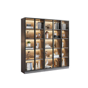 LUXORA 220cm 5-Tier Display Cabinet - Five Door Tempered Glass Storage with LED Lighting for Living Room - Light Grey