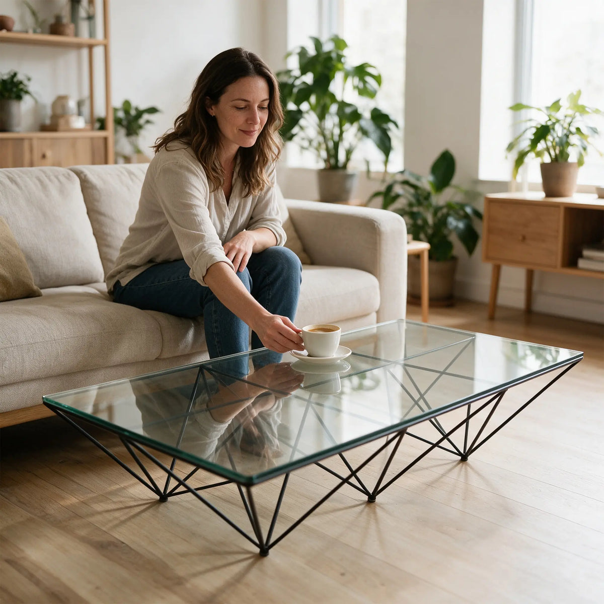 LUXORA Tempered Glass Coffee Table Stainless Steel Frame Thickened Glass Top for Living Room Sofa Area Lounge - White