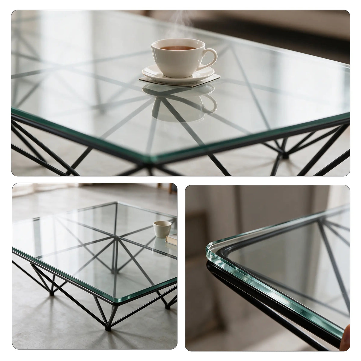 LUXORA Tempered Glass Coffee Table Stainless Steel Frame Thickened Glass Top for Living Room Sofa Area Lounge - White