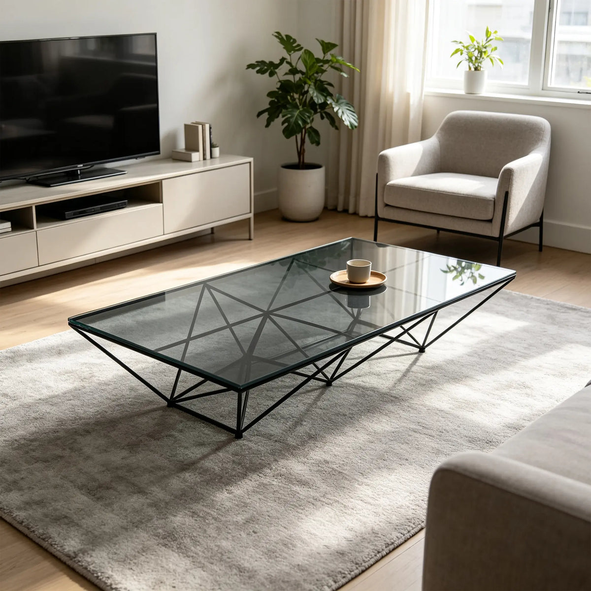 LUXORA Tempered Glass Coffee Table Stainless Steel Frame Thickened Glass Top for Living Room Sofa Area Lounge - Grey