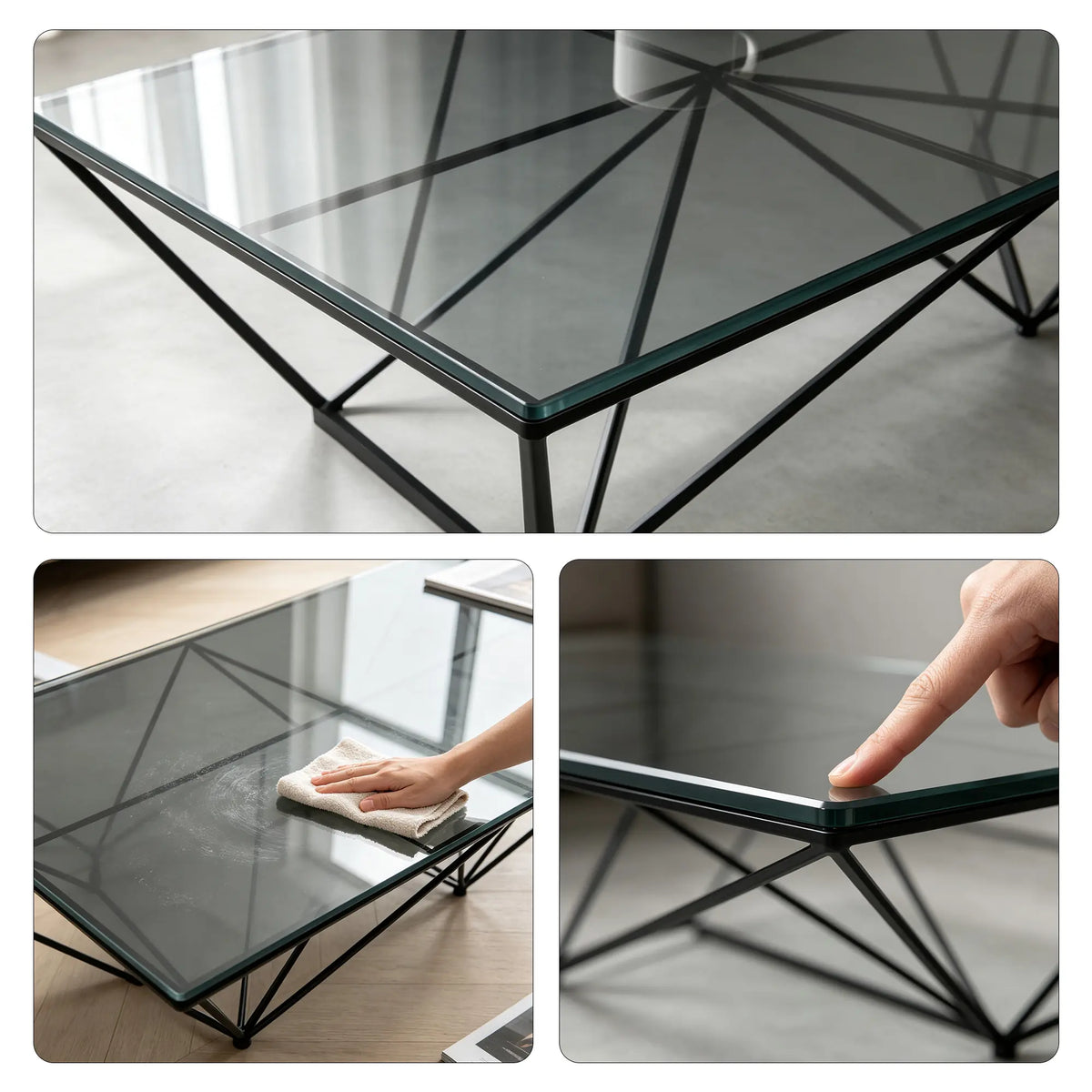 LUXORA Tempered Glass Coffee Table Stainless Steel Frame Thickened Glass Top for Living Room Sofa Area Lounge - Grey