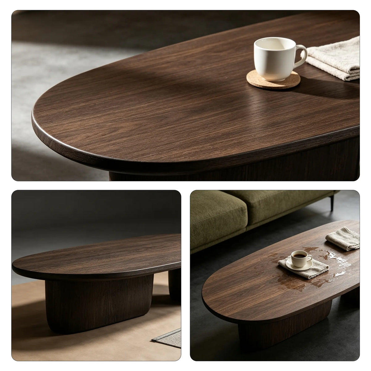 LUXORA Oval Coffee Table Natural Wood Veneer E1 High Density Board Low Profile Curved Design for Living Room Apartment Lounge