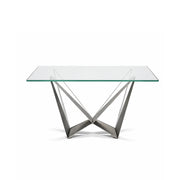 LUXORA Modern Glass Dining Table V Shaped Butterfly Legs Stainless Steel Frame for Dining Room Office Cafe Showroom