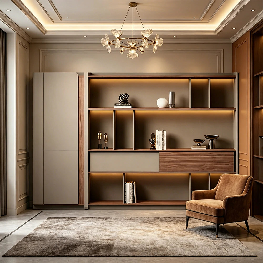 LIVARA 2.8m Office Storage Cabinet - Open Shelving with Voice-Control LED Lighting & Large Capacity for Workspace - Light Grey