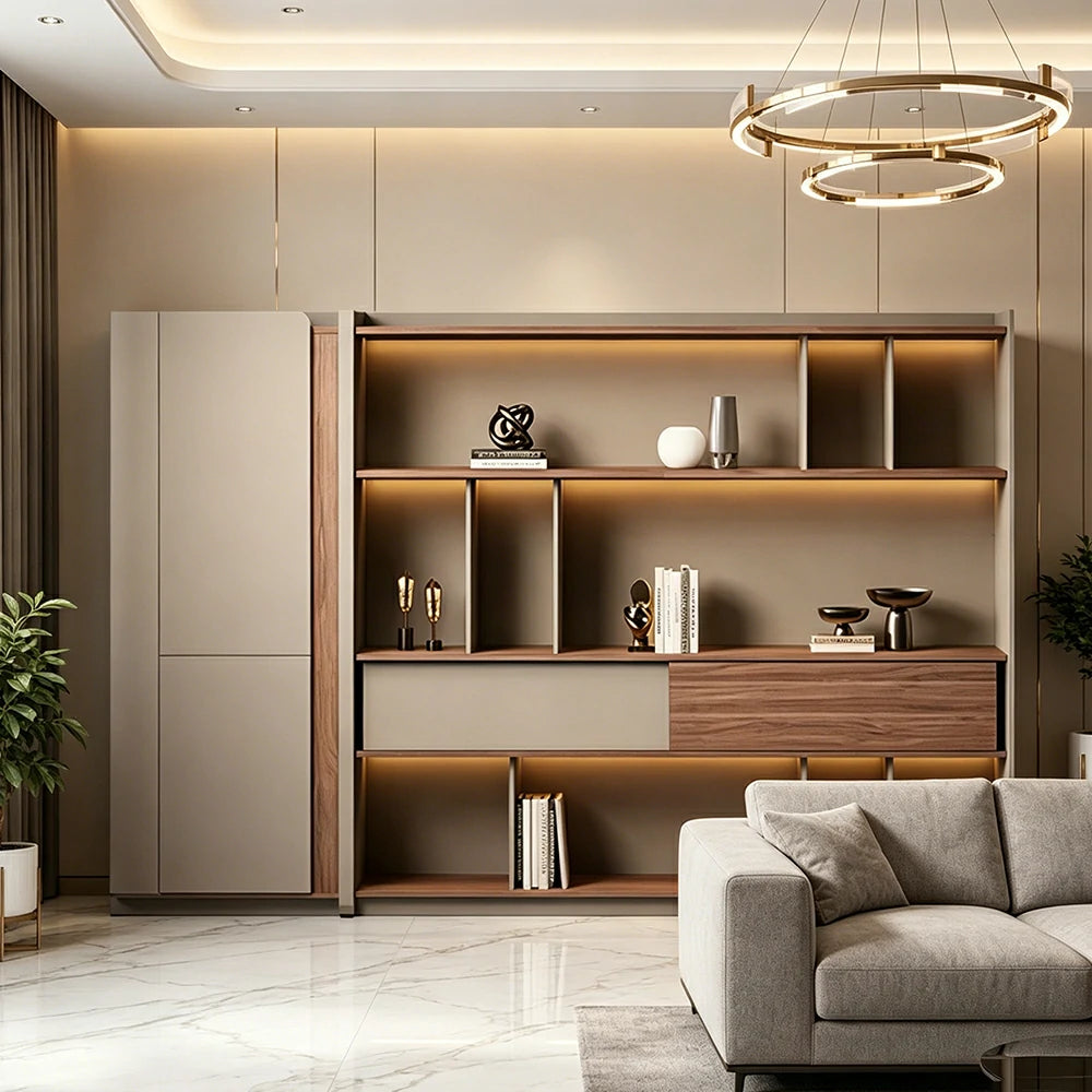LIVARA 2.8m Office Storage Cabinet - Open Shelving with Voice-Control LED Lighting & Large Capacity for Workspace - Light Grey