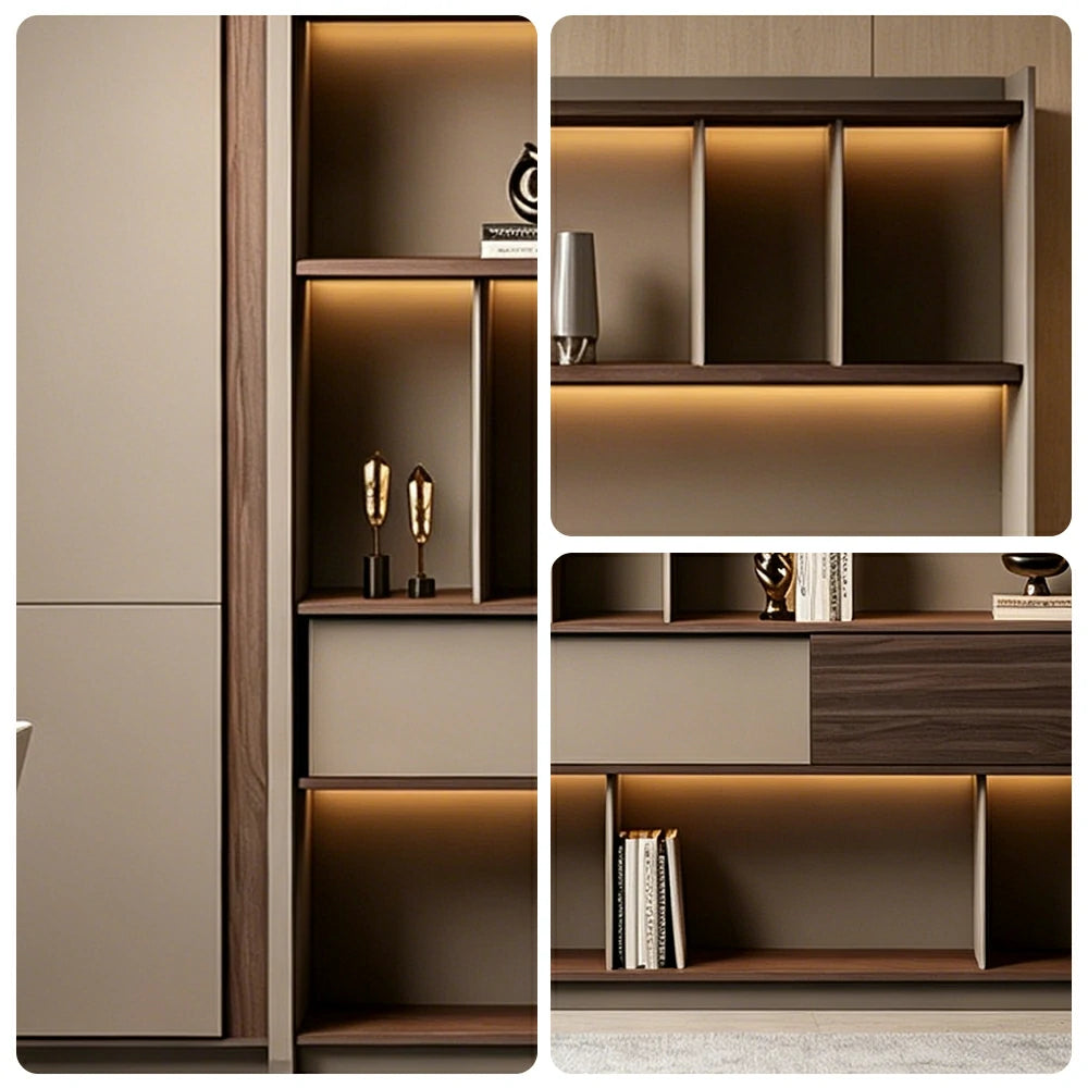 LIVARA 2.8m Office Storage Cabinet - Open Shelving with Voice-Control LED Lighting & Large Capacity for Workspace - Light Grey