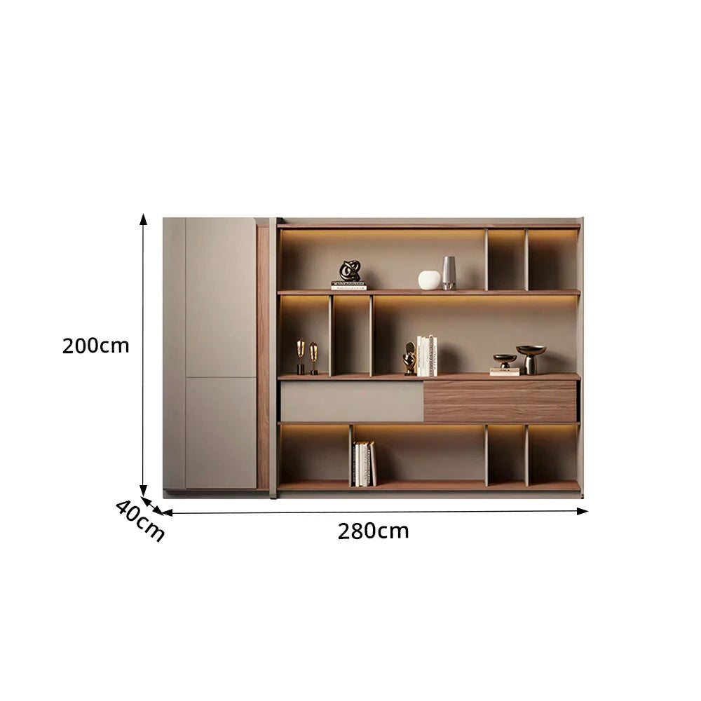 LIVARA 2.8m Office Storage Cabinet - Open Shelving with Voice-Control LED Lighting & Large Capacity for Workspace - Light Grey