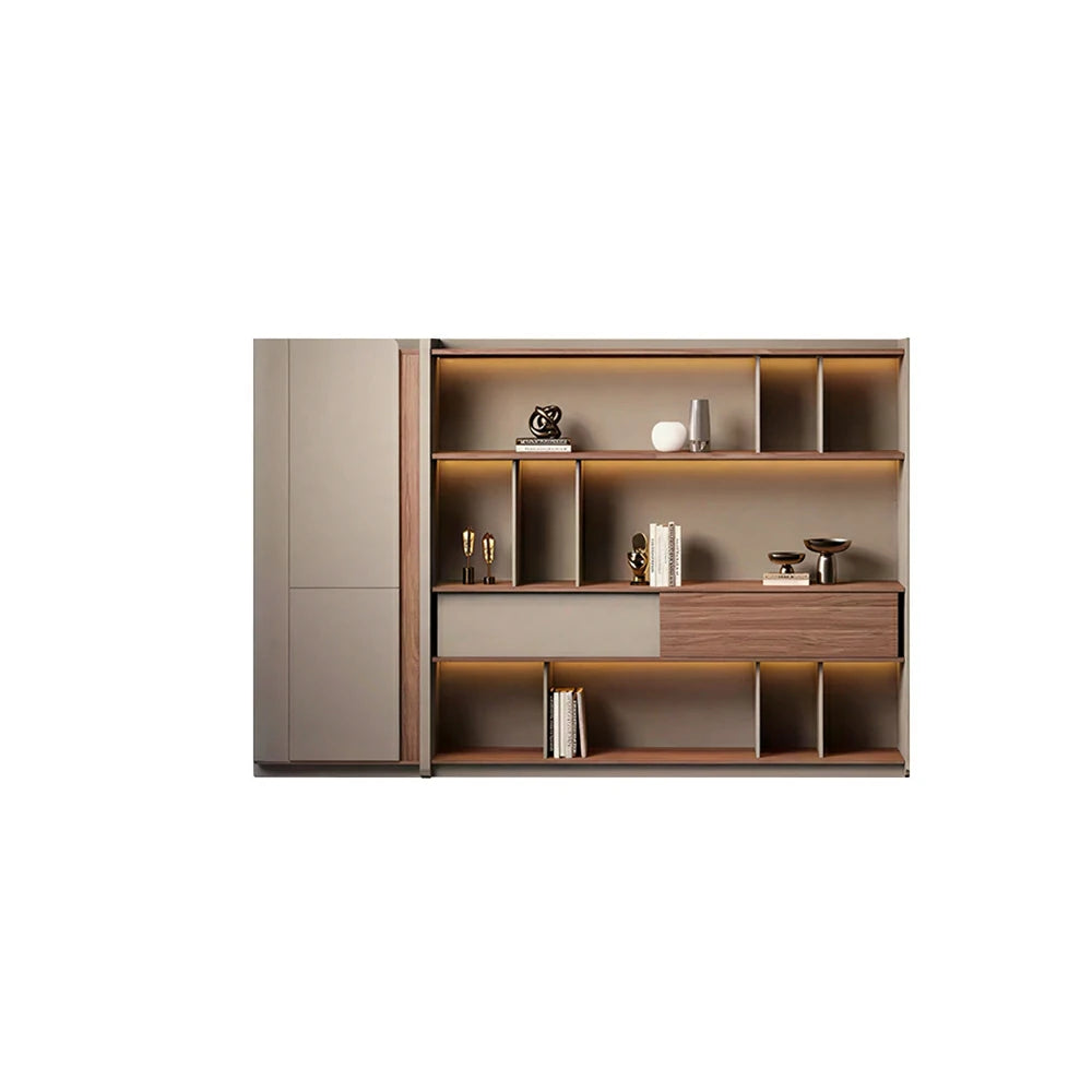 LIVARA 2.8m Office Storage Cabinet - Open Shelving with Voice-Control LED Lighting & Large Capacity for Workspace - Light Grey