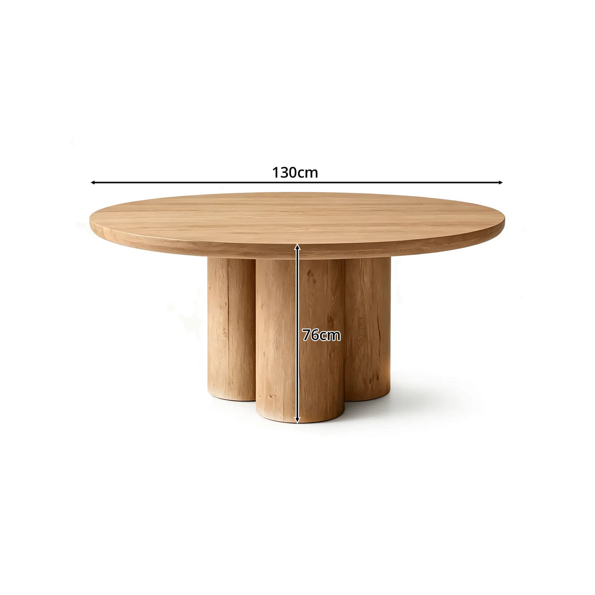 LUXORA Round Oak Dining Table 130cm Spacious Top Multi Column Pedestal Base for Dining Room Open Kitchen Reception Space - Wood