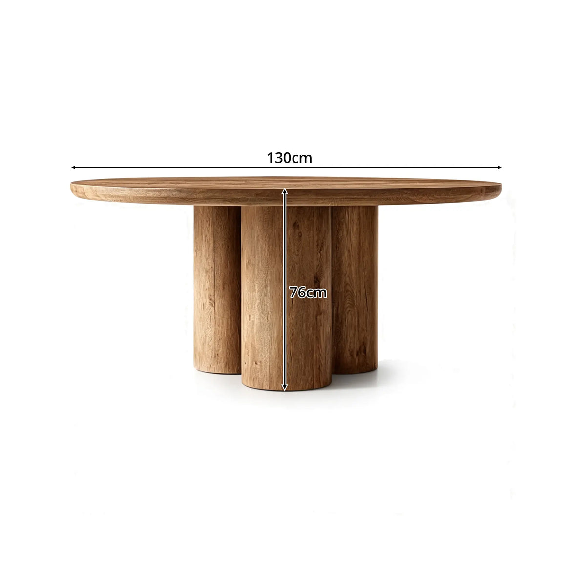 LUXORA Round Oak Dining Table 130cm Spacious Top Multi Column Pedestal Base for Dining Room Open Kitchen Reception Space - Brown
