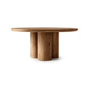 LUXORA Round Oak Dining Table 130cm Spacious Top Multi Column Pedestal Base for Dining Room Open Kitchen Reception Space - Brown