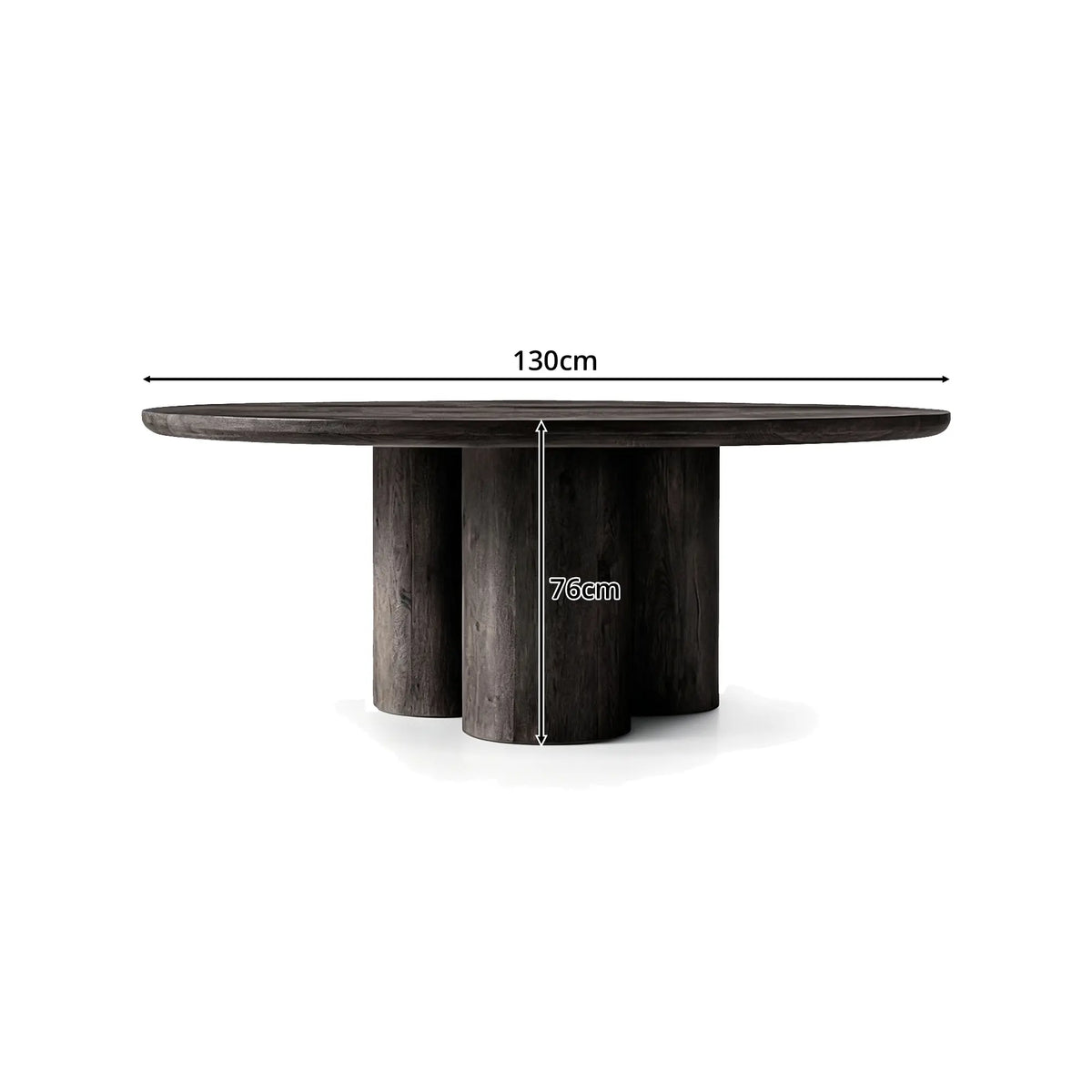 LUXORA Round Oak Dining Table 130cm Spacious Top Multi Column Pedestal Base for Dining Room Open Kitchen Reception Space - Black