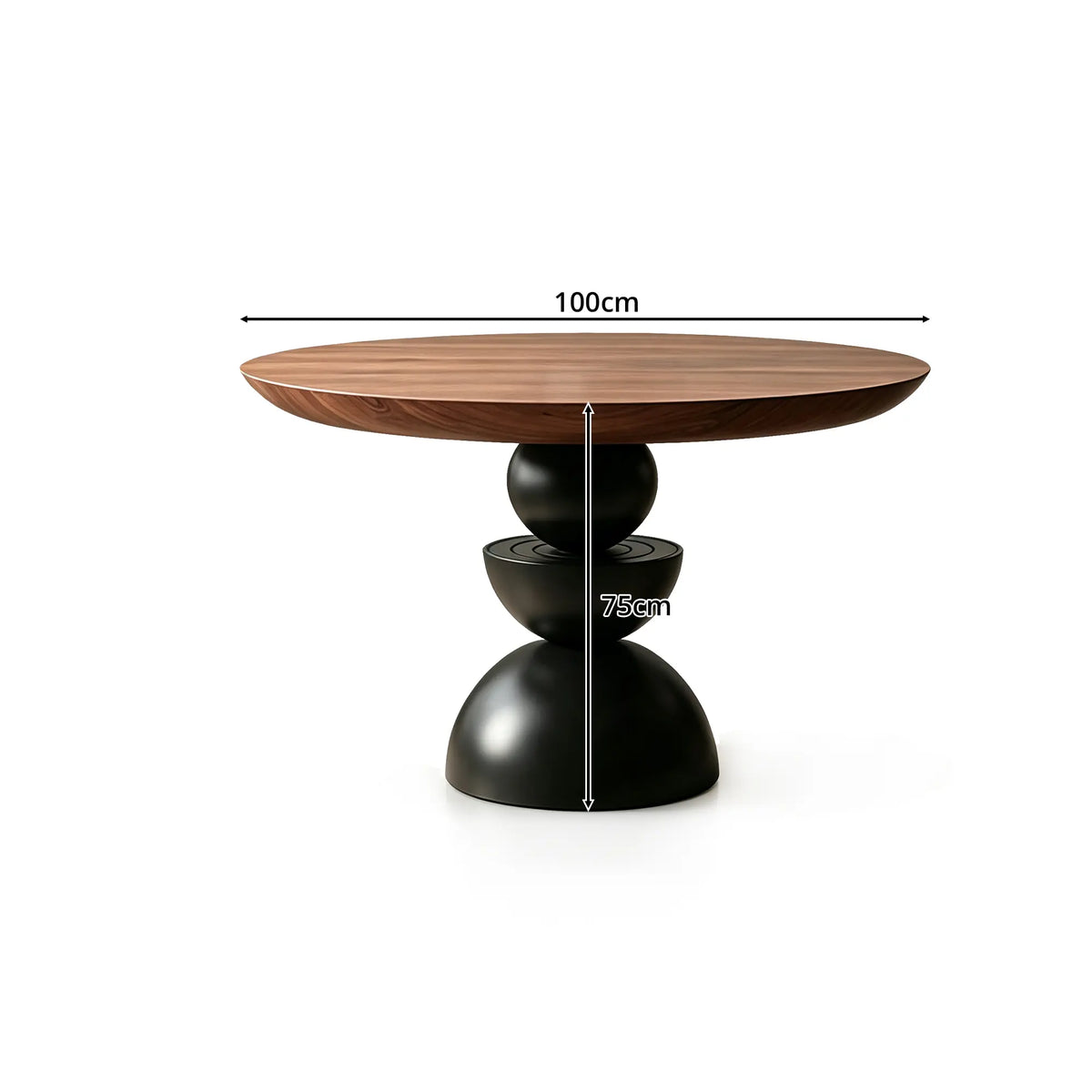 LUXORA Round Solid Wood Dining Table Thickened Top Ash Wood Column Base 90/100cm for Dining Room Open Kitchen - Walnut & Black