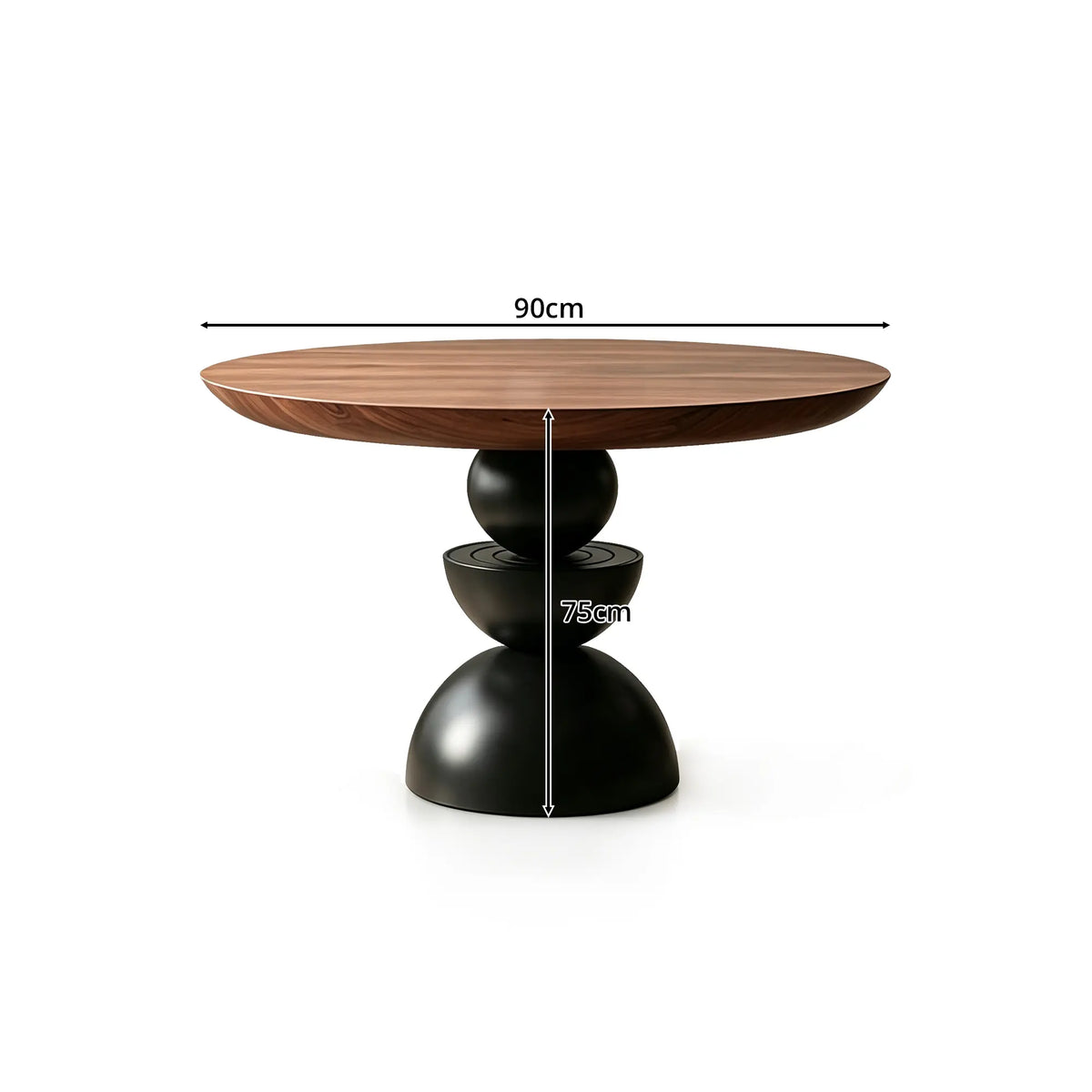 LUXORA Round Solid Wood Dining Table Thickened Top Ash Wood Column Base 90/100cm for Dining Room Open Kitchen - Walnut & Black