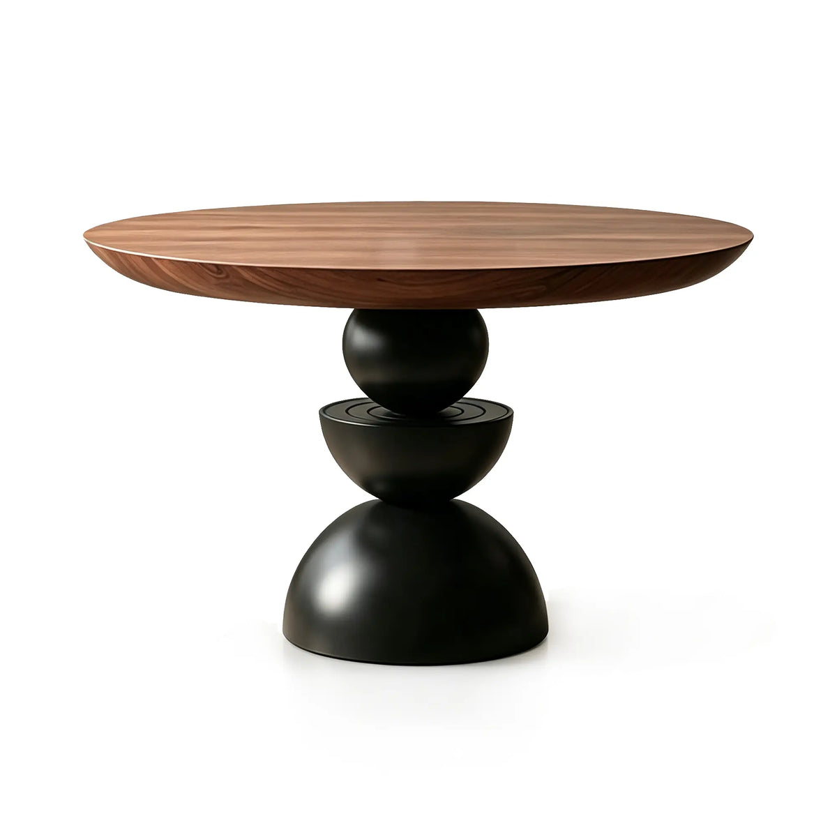 LUXORA Round Solid Wood Dining Table Thickened Top Ash Wood Column Base 90/100cm for Dining Room Open Kitchen - Walnut & Black