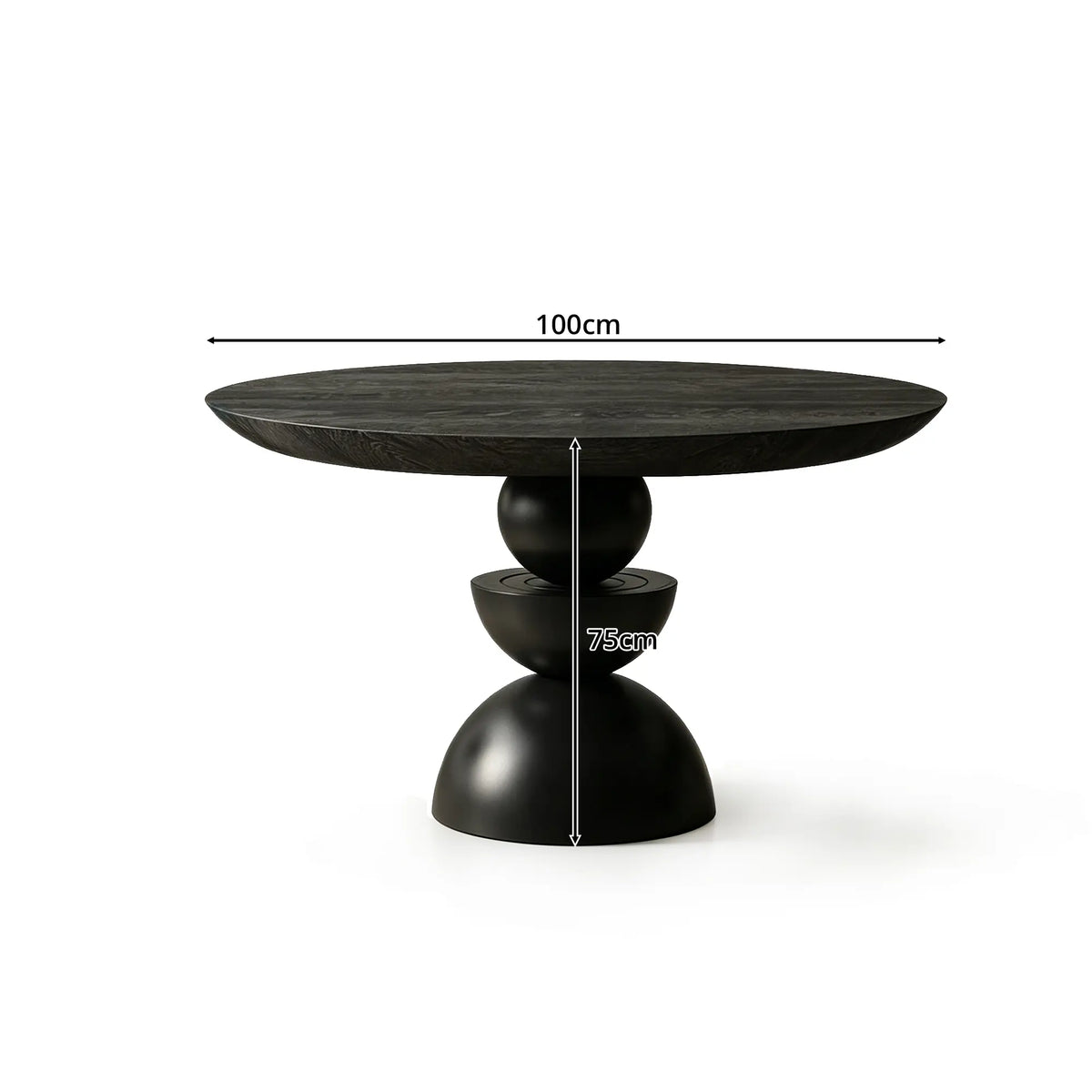 LUXORA Round Solid Wood Dining Table Thickened Top Ash Wood Column Base 90/100cm for Dining Room Open Kitchen - Black
