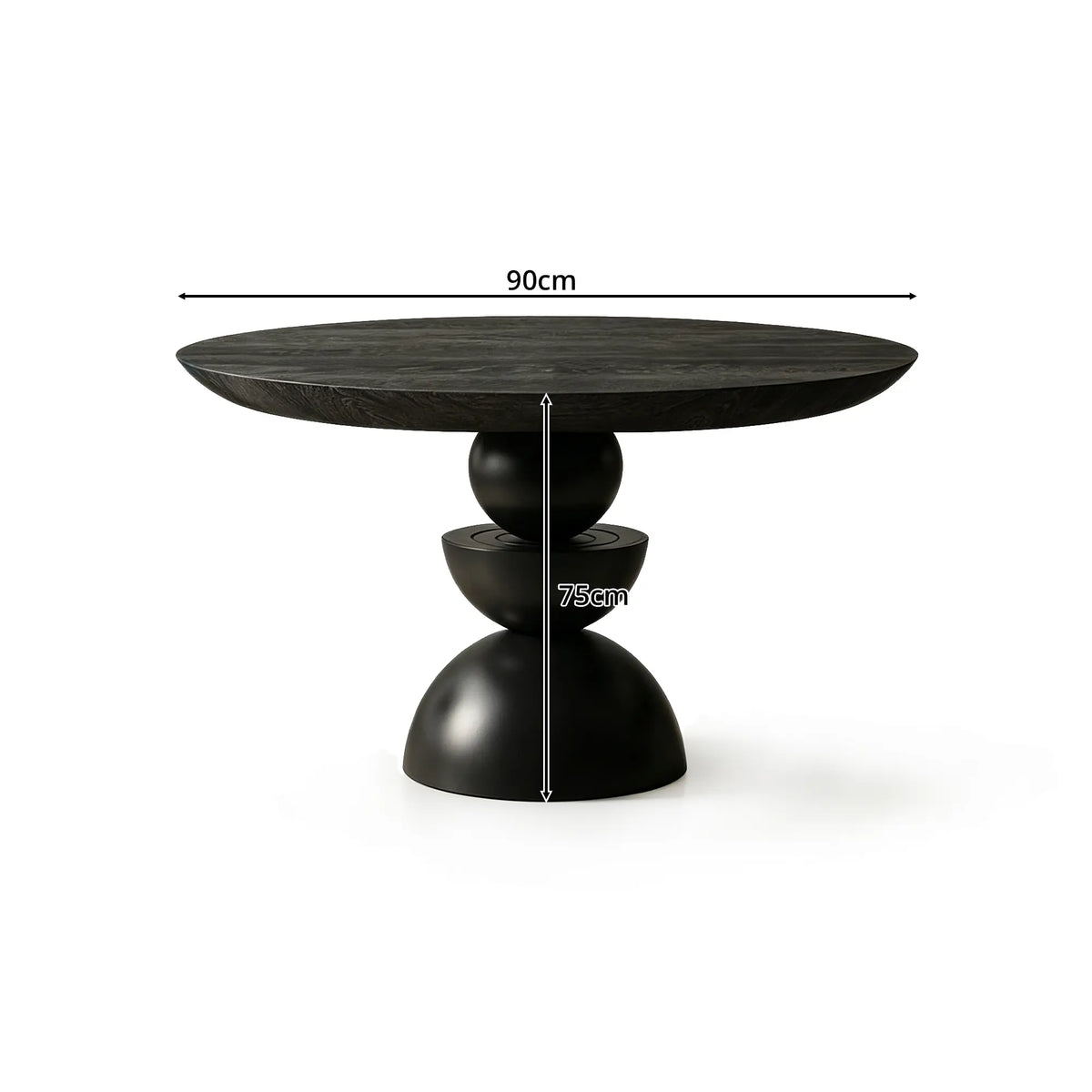 LUXORA Round Solid Wood Dining Table Thickened Top Ash Wood Column Base 90/100cm for Dining Room Open Kitchen - Black