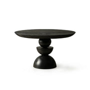 LUXORA Round Solid Wood Dining Table Thickened Top Ash Wood Column Base 90/100cm for Dining Room Open Kitchen - Black