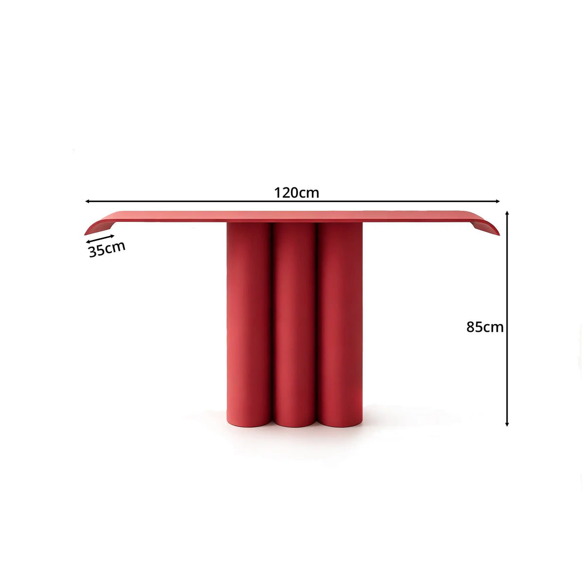 LUXORA Metal Console Table Artistic Cylindrical Base Slim Design 100/120cm for Entryway Hallway Living Room Reception Area - Red