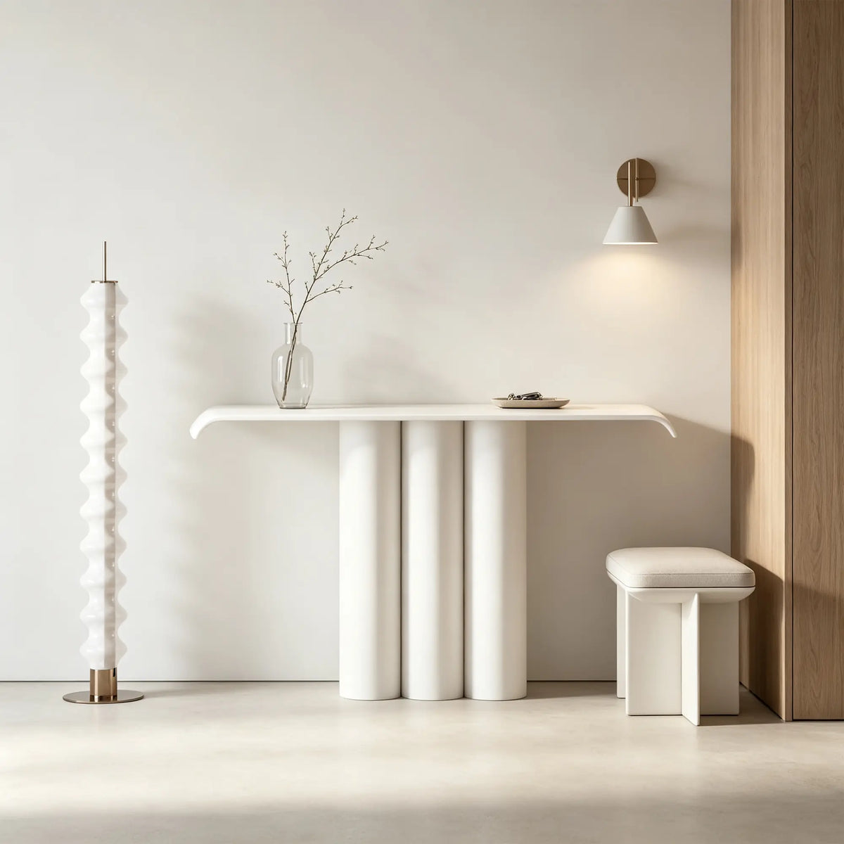 LUXORA Metal Console Table Artistic Cylindrical Base Slim Design 100/120cm for Entryway Hallway Living Room Reception Area - White