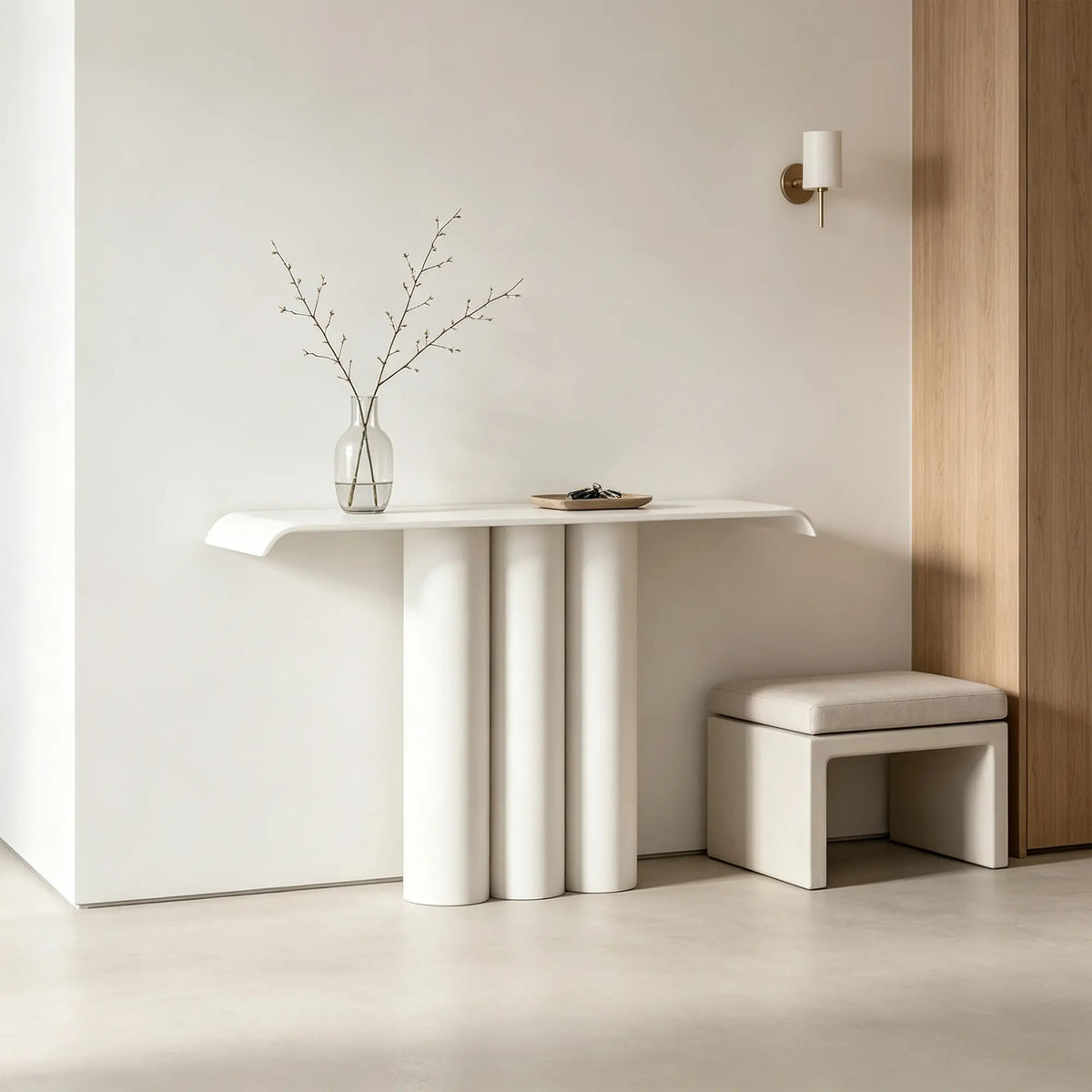 LUXORA Metal Console Table Artistic Cylindrical Base Slim Design 100/120cm for Entryway Hallway Living Room Reception Area - White