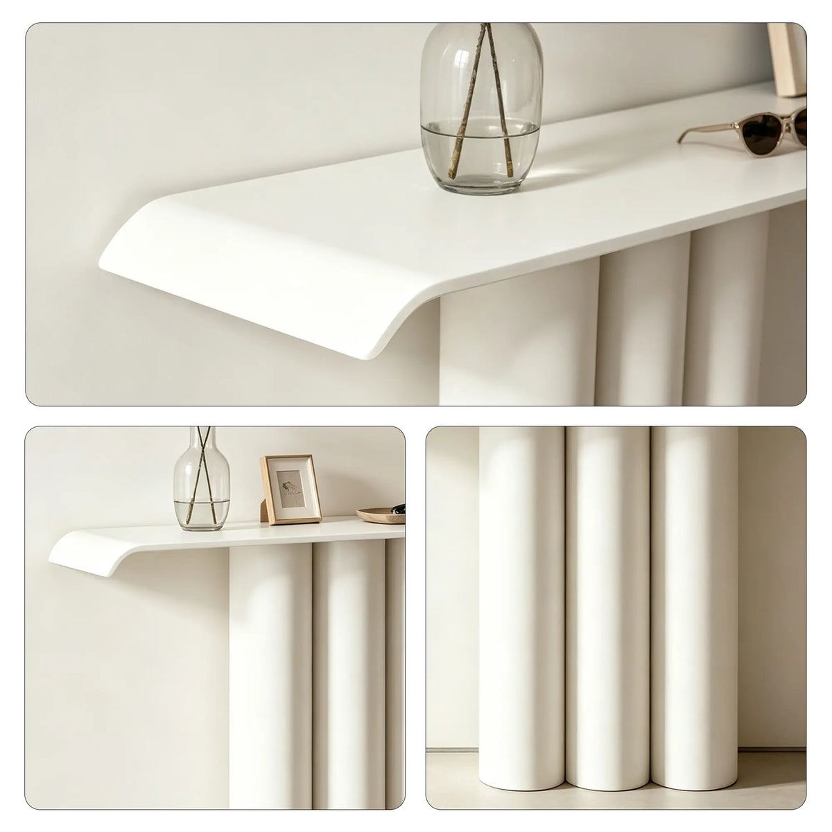 LUXORA Metal Console Table Artistic Cylindrical Base Slim Design 100/120cm for Entryway Hallway Living Room Reception Area - White
